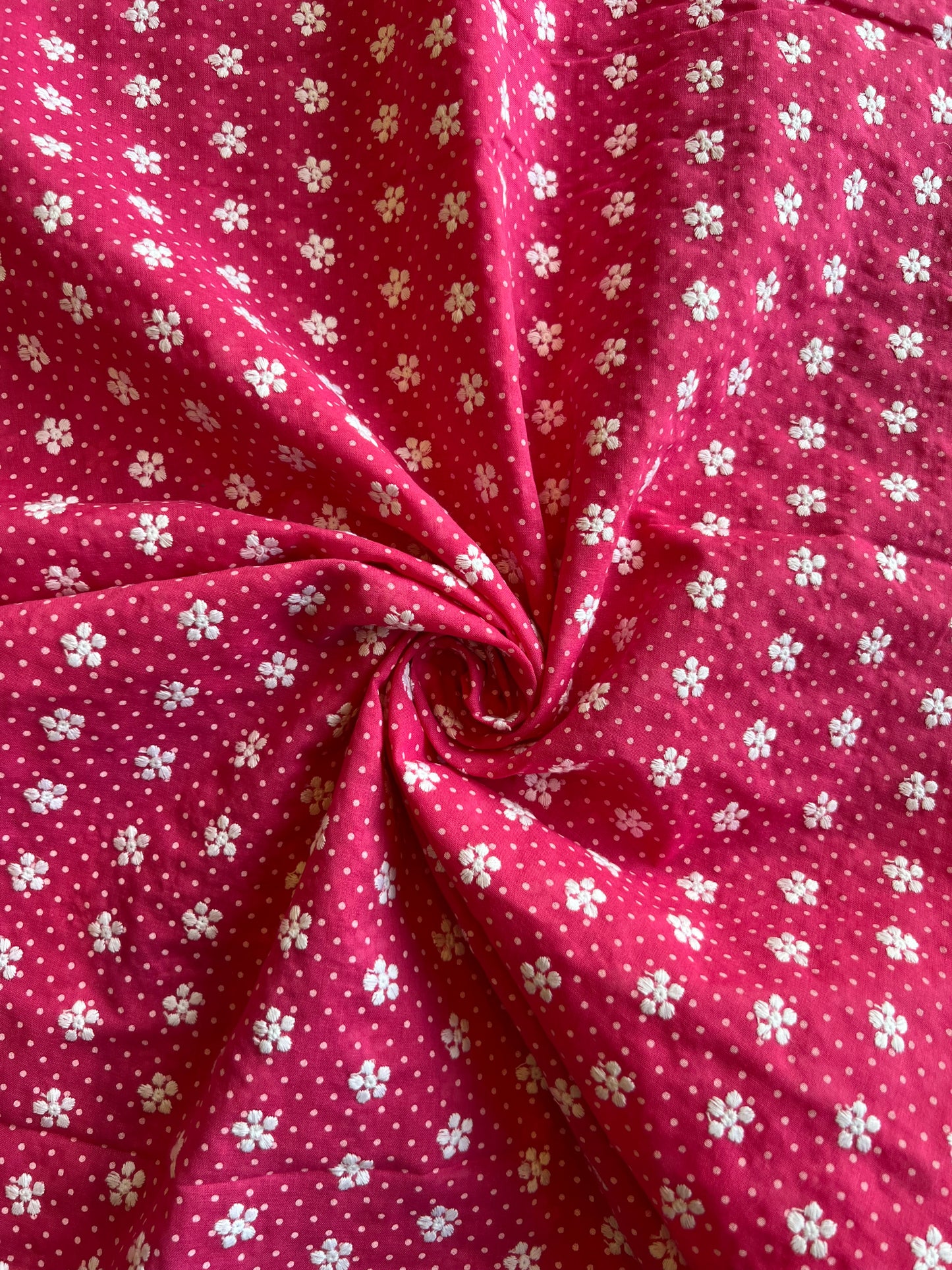 Pink Polka Dots Buti Embroidered Cotton Voile Fabric