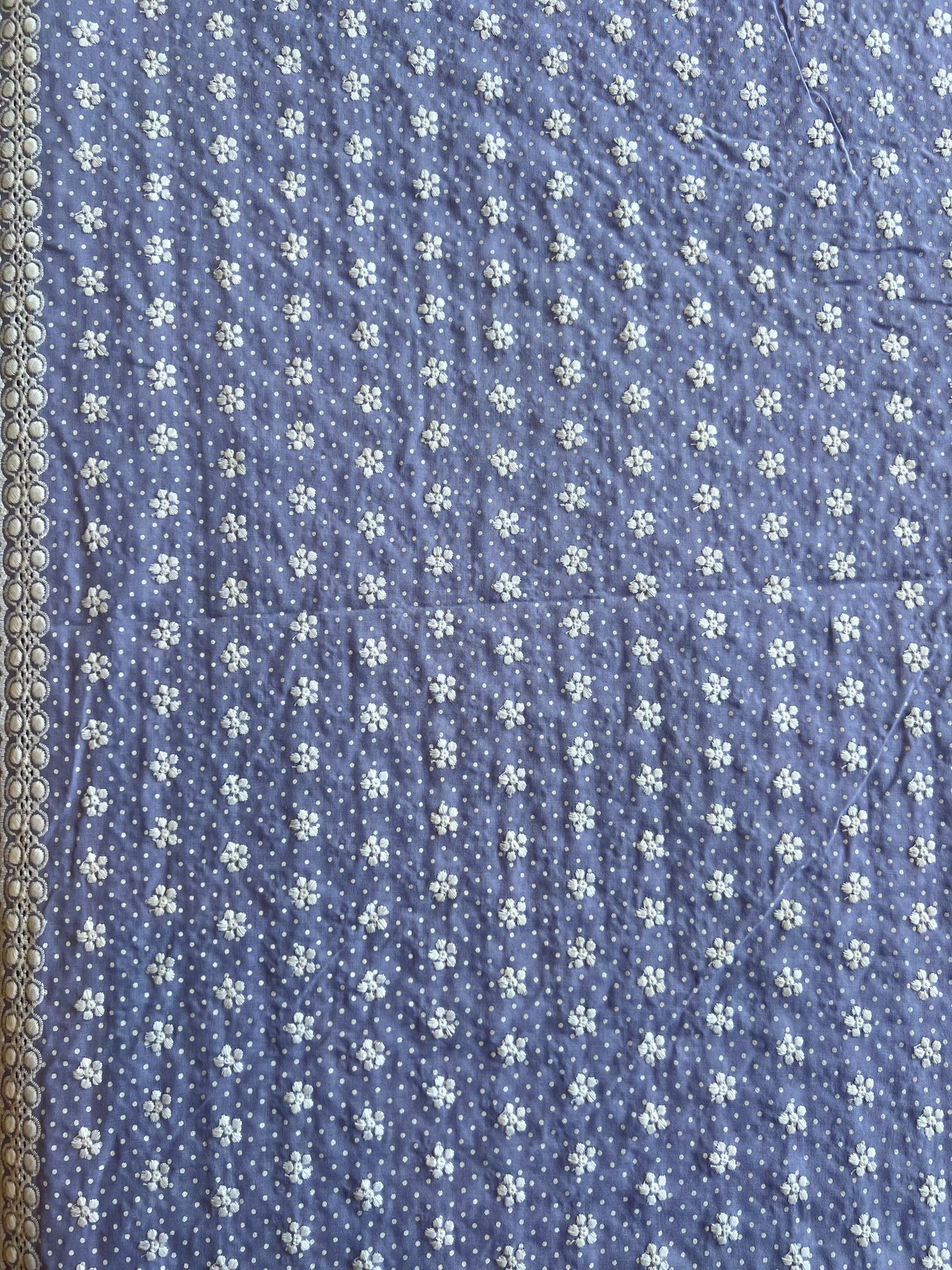 Lavander Polka Dots Buti Embroidered Cotton Voile Fabric