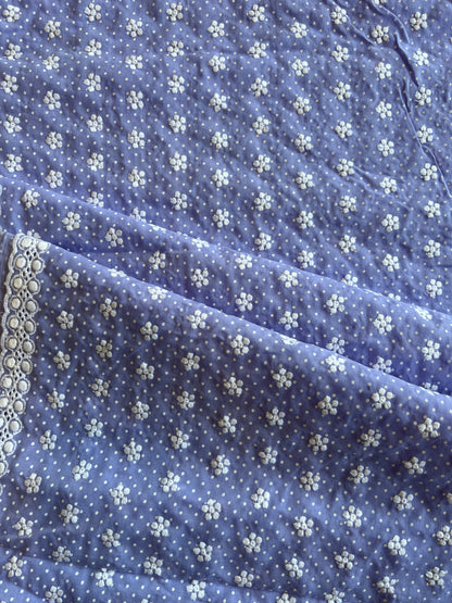 Lavander Polka Dots Buti Embroidered Cotton Voile Fabric