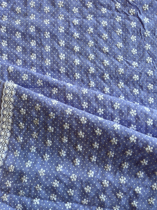 Lavander Polka Dots Buti Embroidered Cotton Voile Fabric