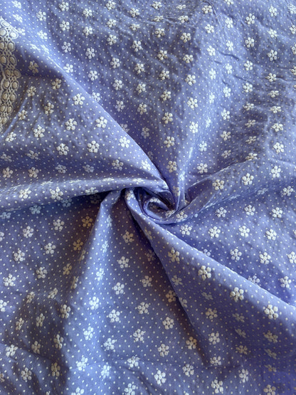 Lavander Polka Dots Buti Embroidered Cotton Voile Fabric