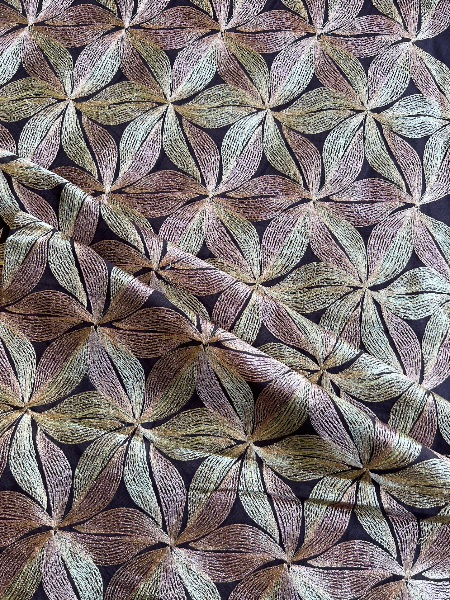 Coffee Multi Colour Embroidered 2 by 2 Rubia Fabric