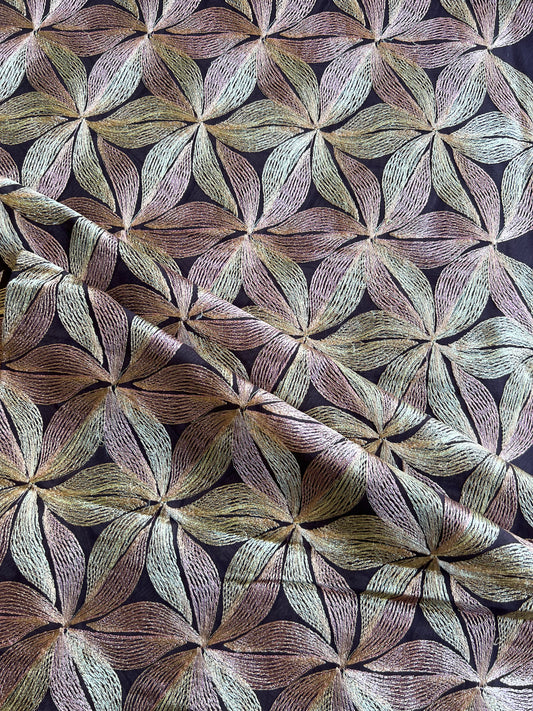Coffee Multi Colour Embroidered 2 by 2 Rubia Fabric