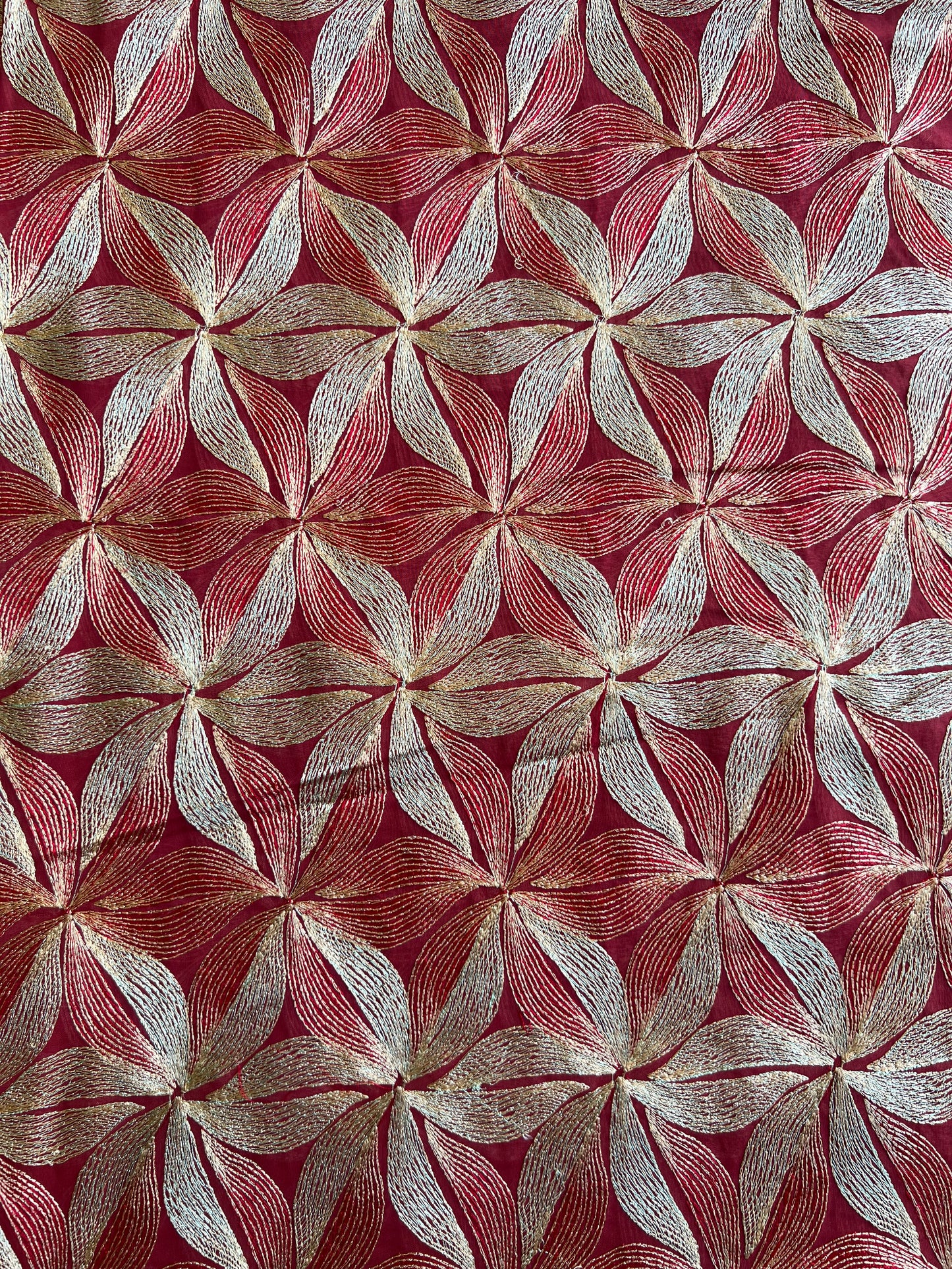 Maroon Multi Colour Embroidered 2 by 2 Rubia Fabric