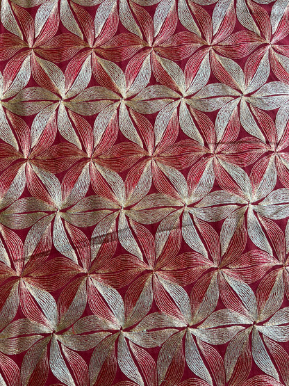 Maroon Multi Colour Embroidered 2 by 2 Rubia Fabric