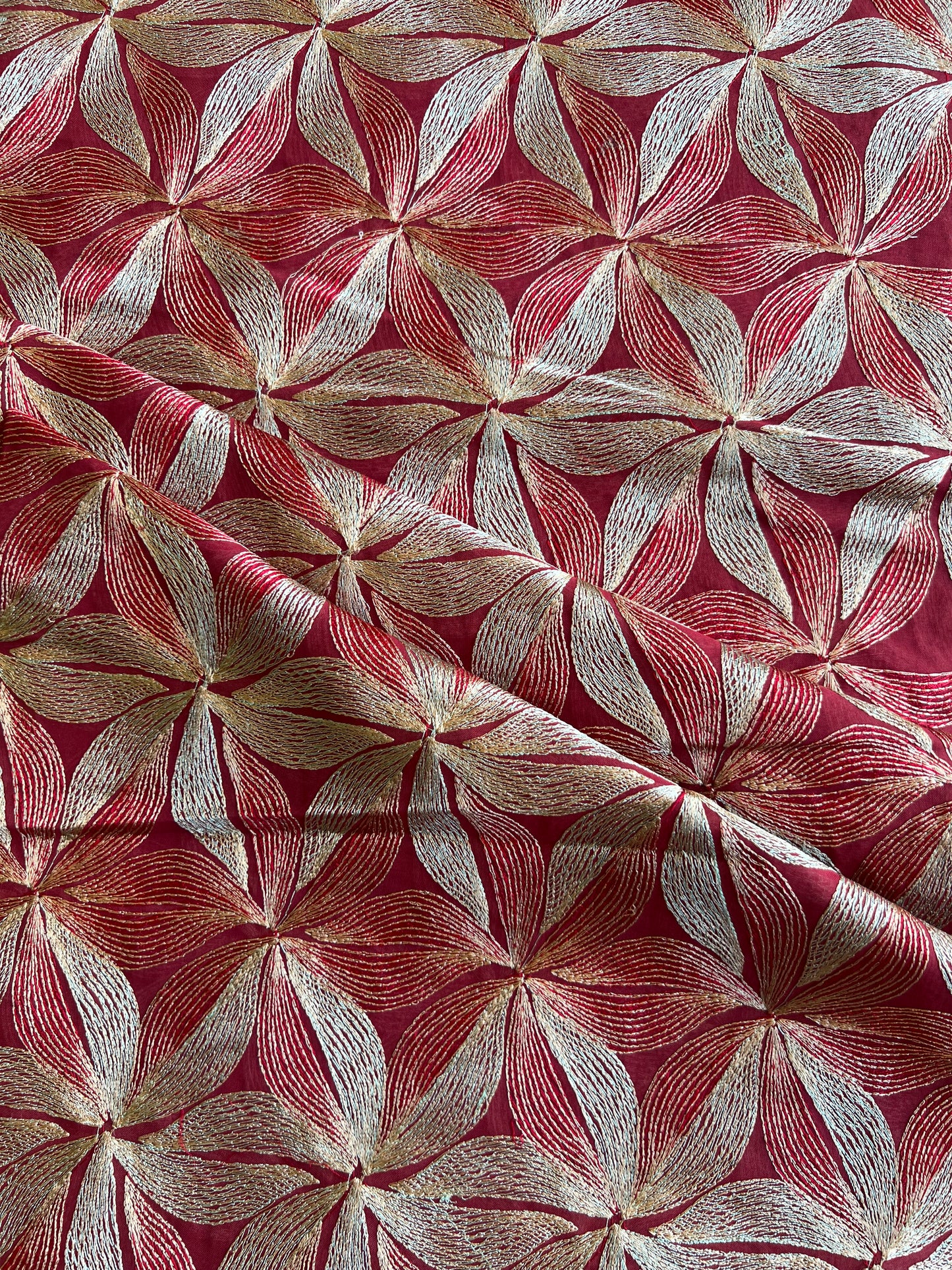 Maroon Multi Colour Embroidered 2 by 2 Rubia Fabric