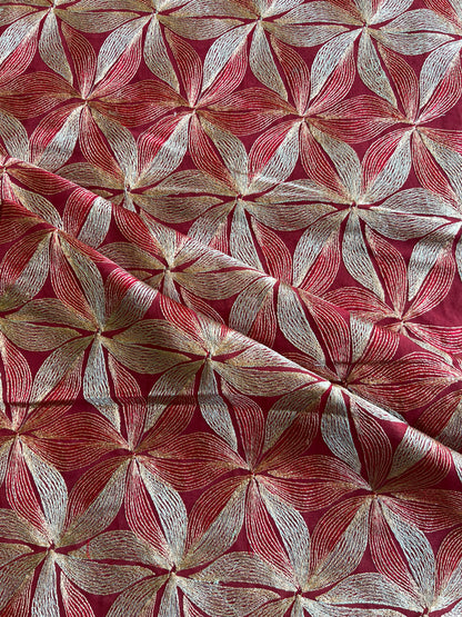 Maroon Multi Colour Embroidered 2 by 2 Rubia Fabric