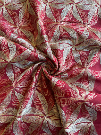 Maroon Multi Colour Embroidered 2 by 2 Rubia Fabric