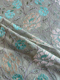 Olive Green Floral Embroidered 2 by 2 Rubia Fabric
