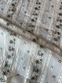 White Green Buti Embroidered Patch Work Kota Doriya Fabric