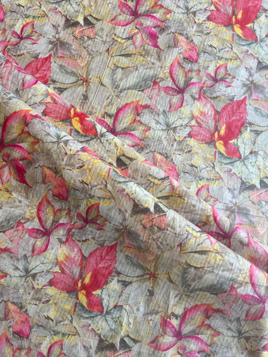 Peach Floral Printed Cotton Fabric