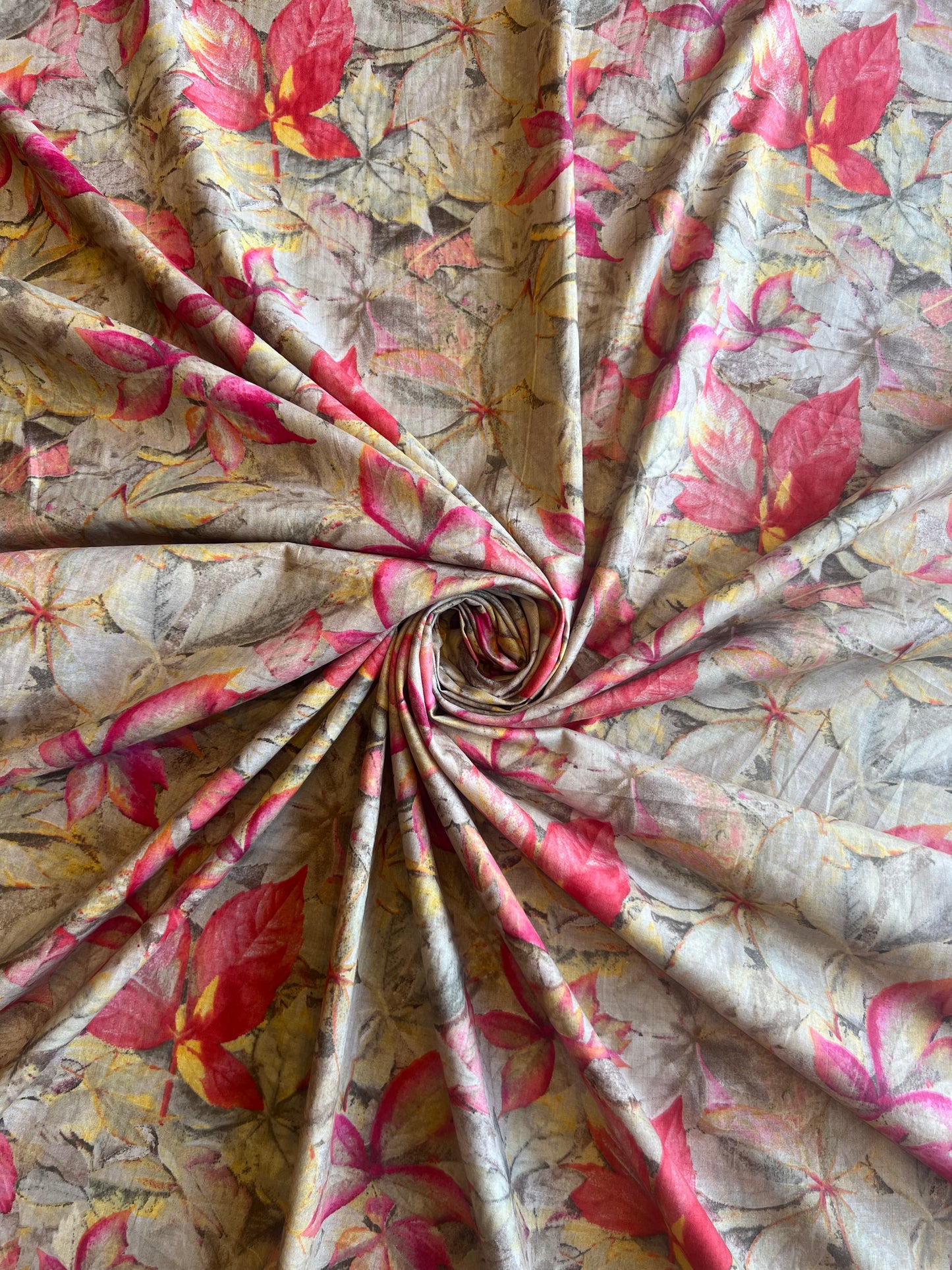 Peach Floral Printed Cotton Fabric