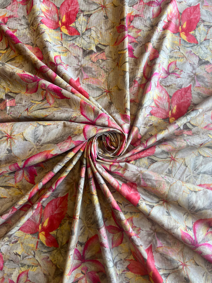 Peach Floral Printed Cotton Fabric