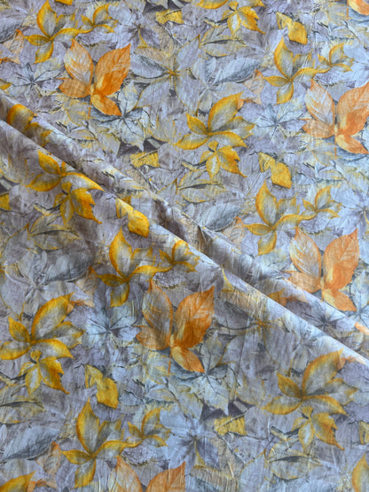 Yellow Floral Printed Cotton Fabric