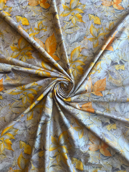 Yellow Floral Printed Cotton Fabric