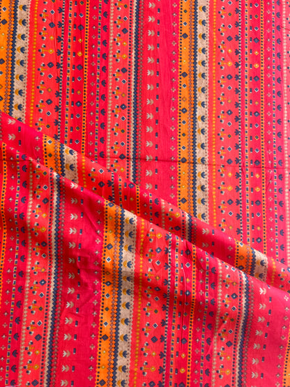 Red Abstract Printed Cotton Fabric