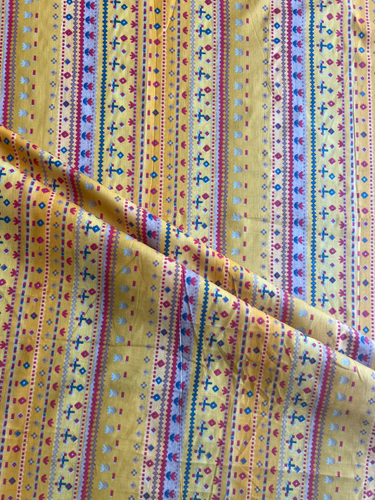 Yellow Abstract Printed Cotton Fabric