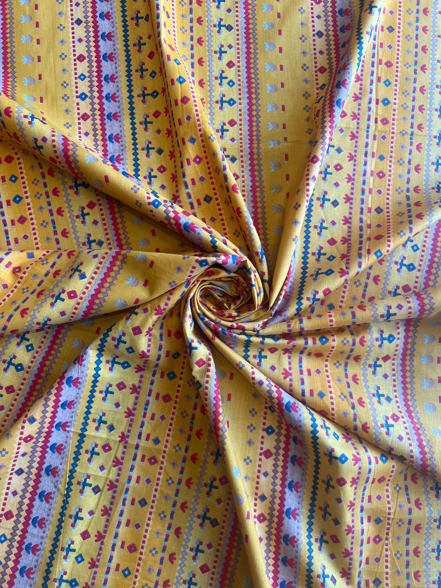 Yellow Abstract Printed Cotton Fabric