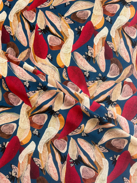 Abstract Multicolour Print Cotton Linen Fabric