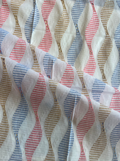 Multi Colour Zig Zag Embroidered 2 by 2 Rubia Fabric