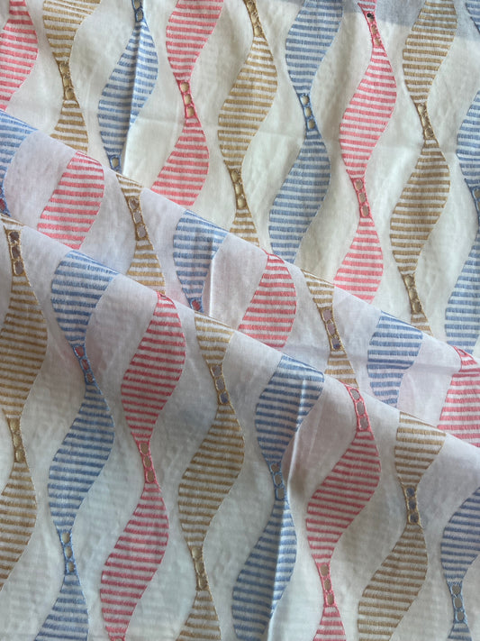 Multi Colour Zig Zag Embroidered 2 by 2 Rubia Fabric