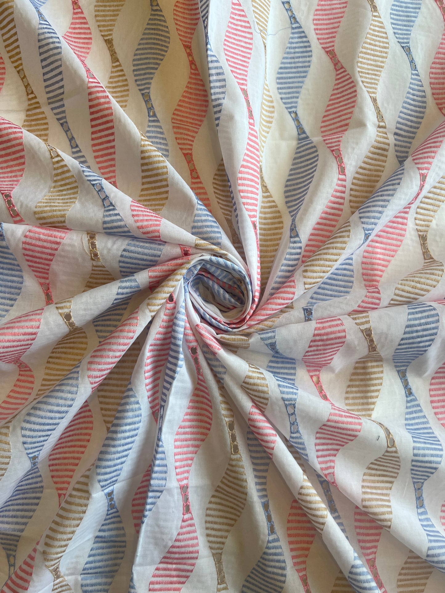 Multi Colour Zig Zag Embroidered 2 by 2 Rubia Fabric