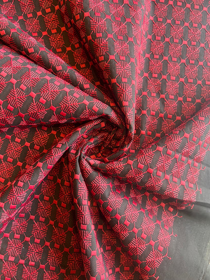 Maroon Embroidered Cotton Voile Fabric