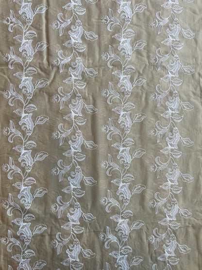 Beige Floral Embroidered Cotton Voile Fabric