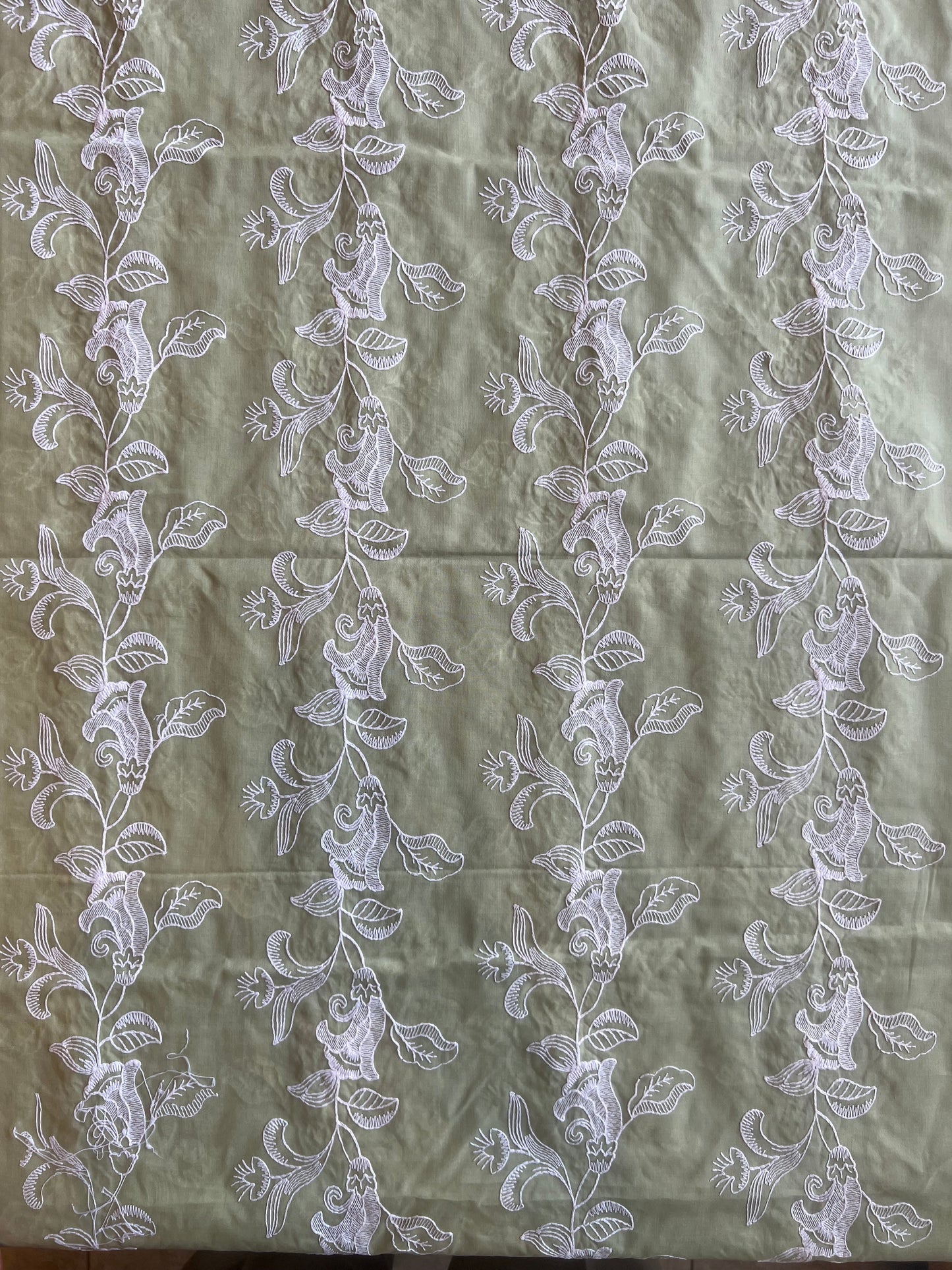 Olive Green Floral Embroidered Cotton Voile Fabric