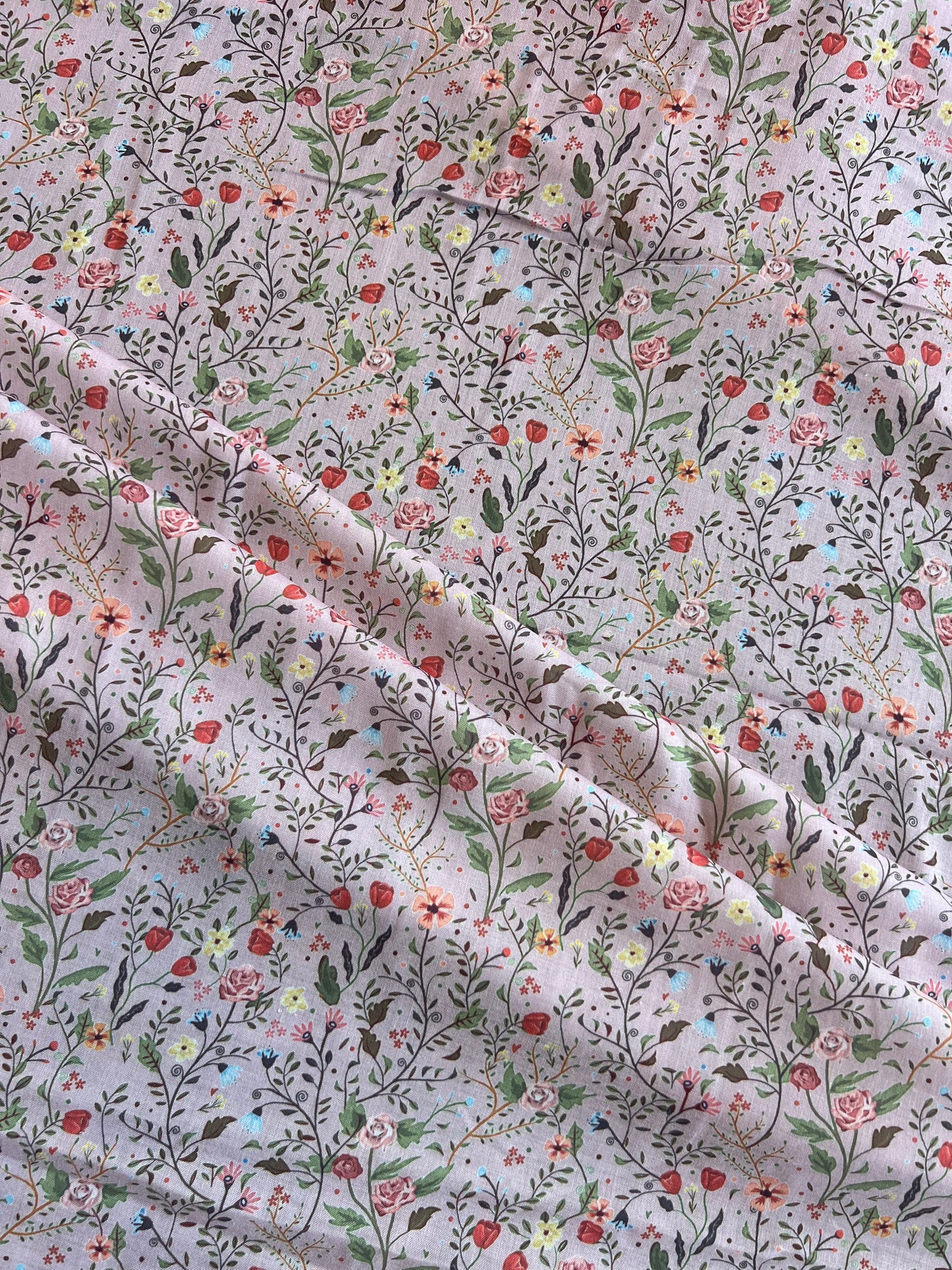 Peach Floral Printed Cotton Fabric