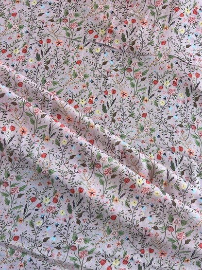 Peach Floral Printed Cotton Fabric