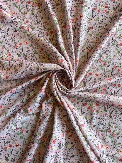 Peach Floral Printed Cotton Fabric