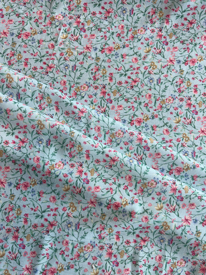 Blue Floral Mercerized Cotton Fabric