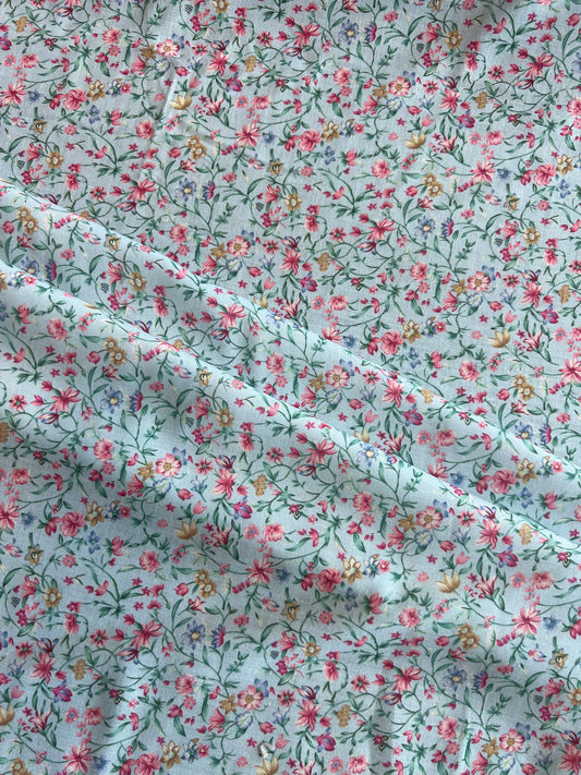 Blue Floral Mercerized Cotton Fabric