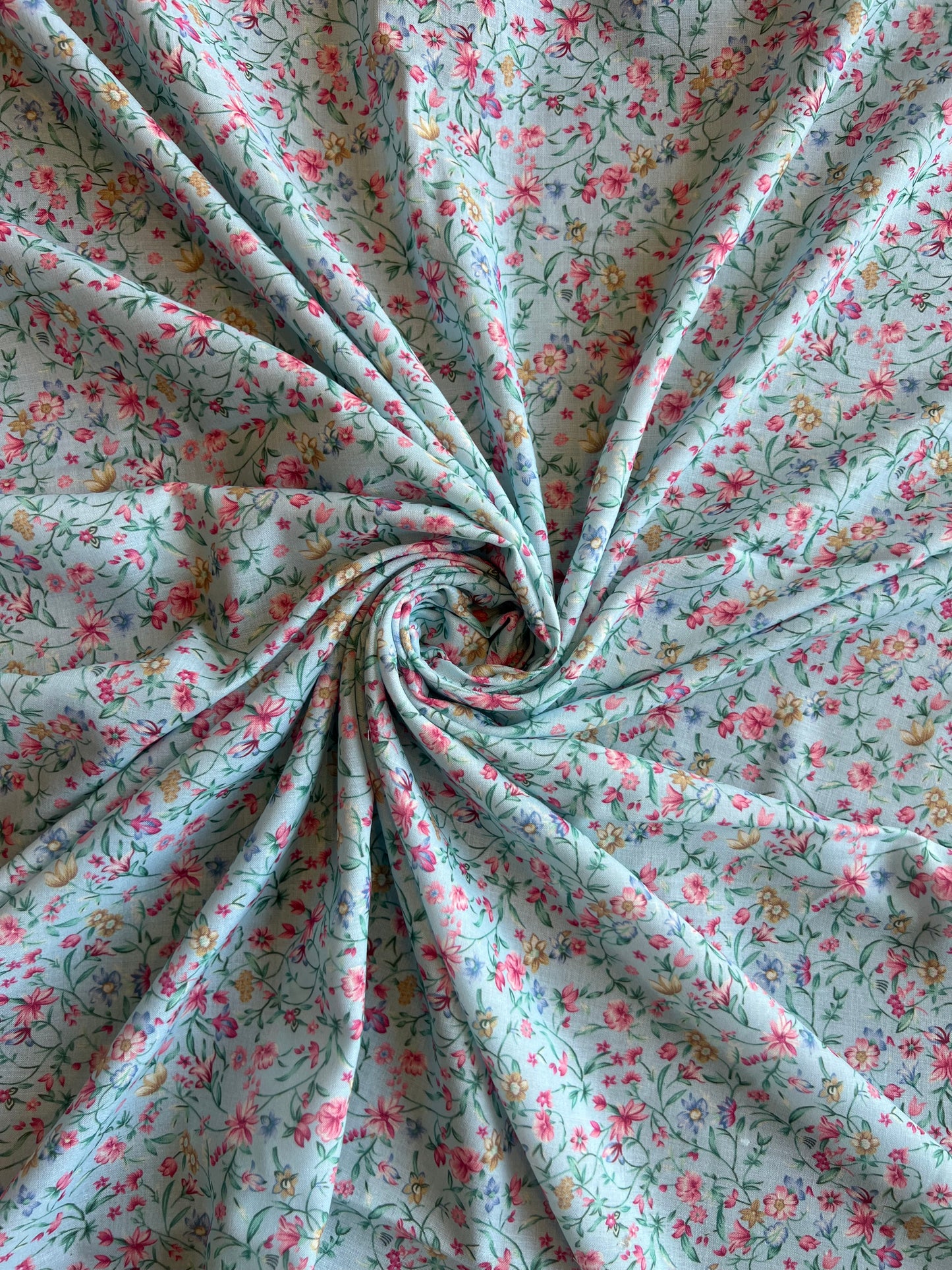Blue Floral Mercerized Cotton Fabric