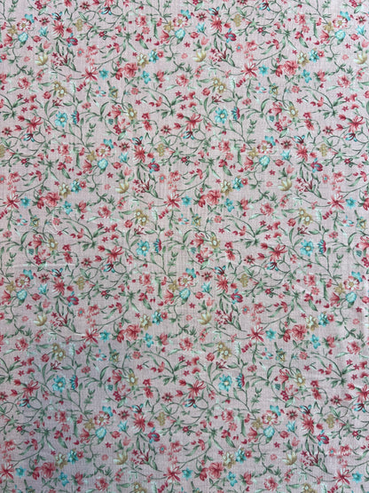 Peach Floral Mercerized Cotton Fabric