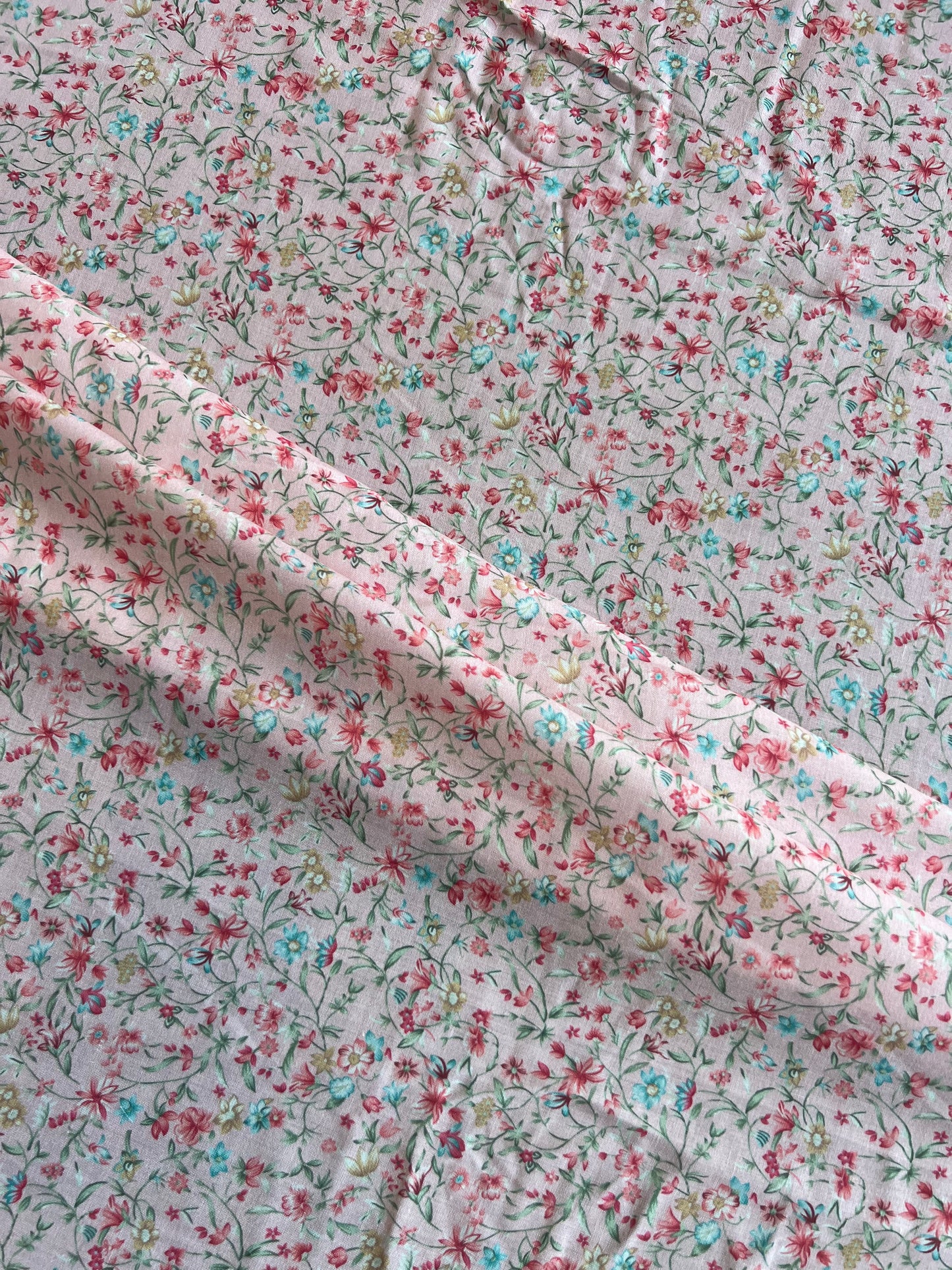 Peach Floral Mercerized Cotton Fabric