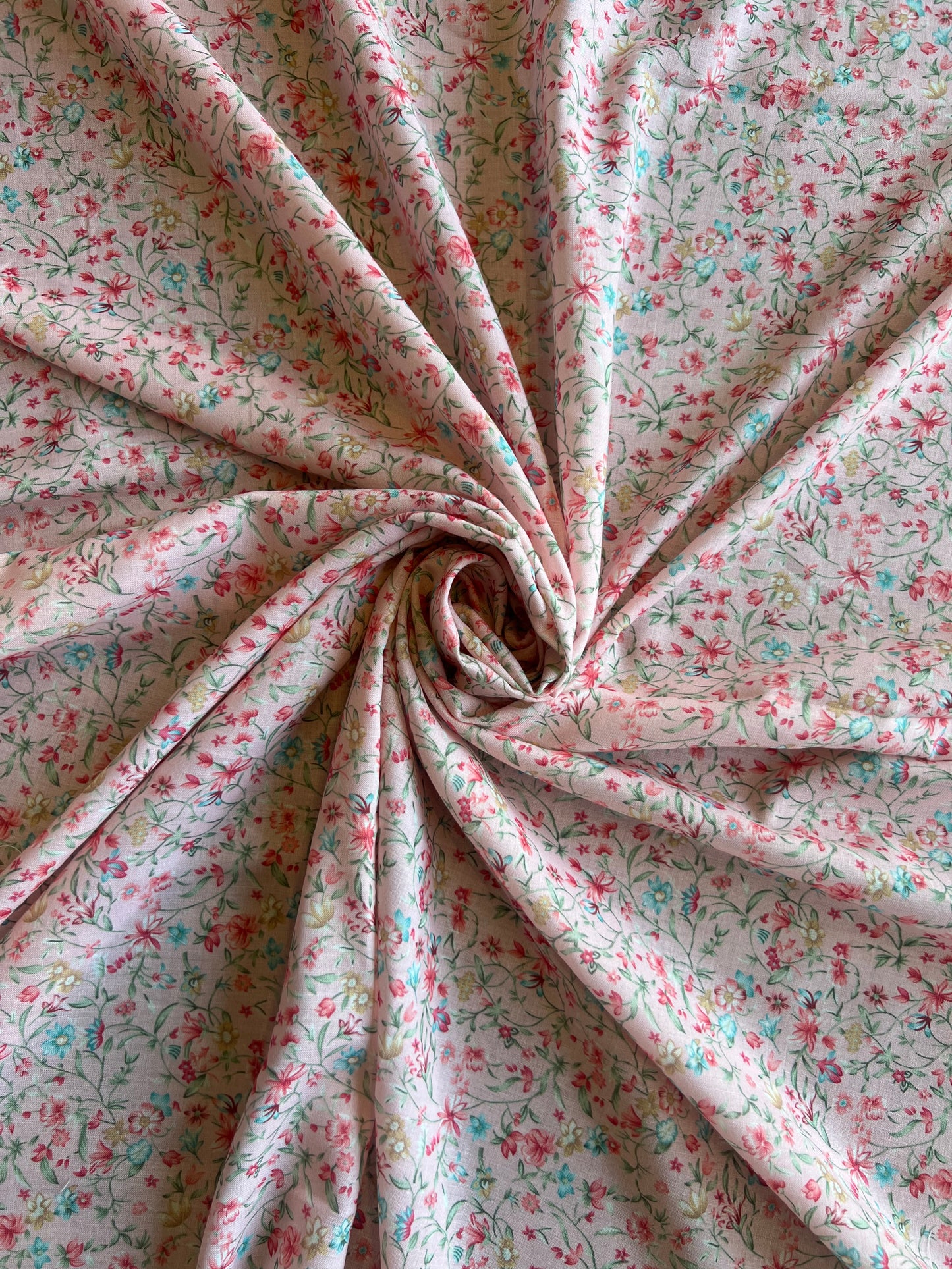 Peach Floral Mercerized Cotton Fabric
