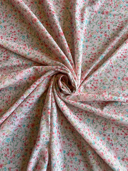 Peach Floral Mercerized Cotton Fabric