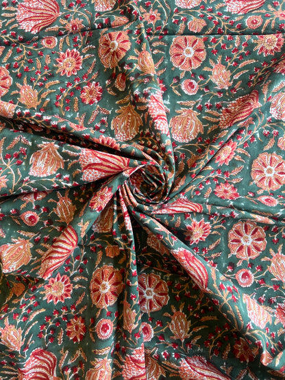 Pure Cotton Hand Block Printed Fabric