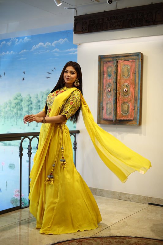 Yellow Drape Lehanga