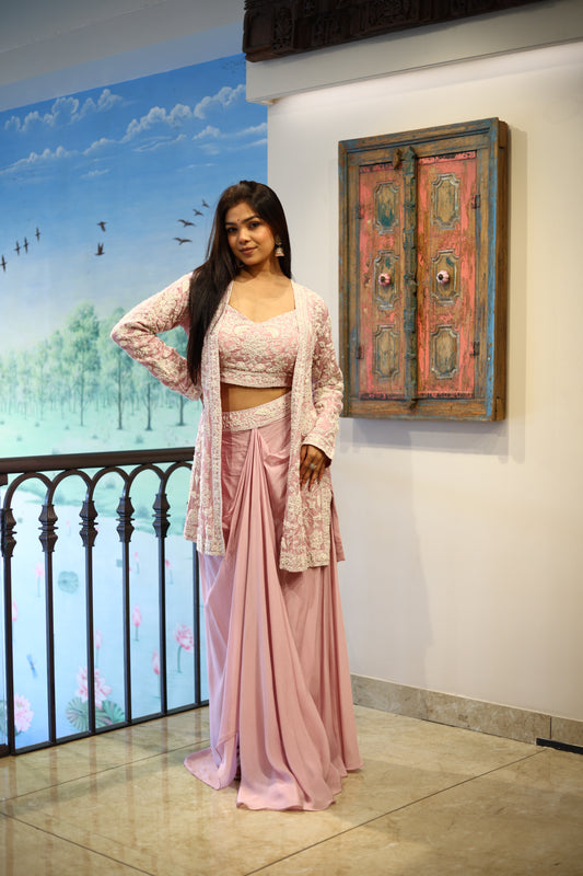 Baby Pink Embroidered Indo Western