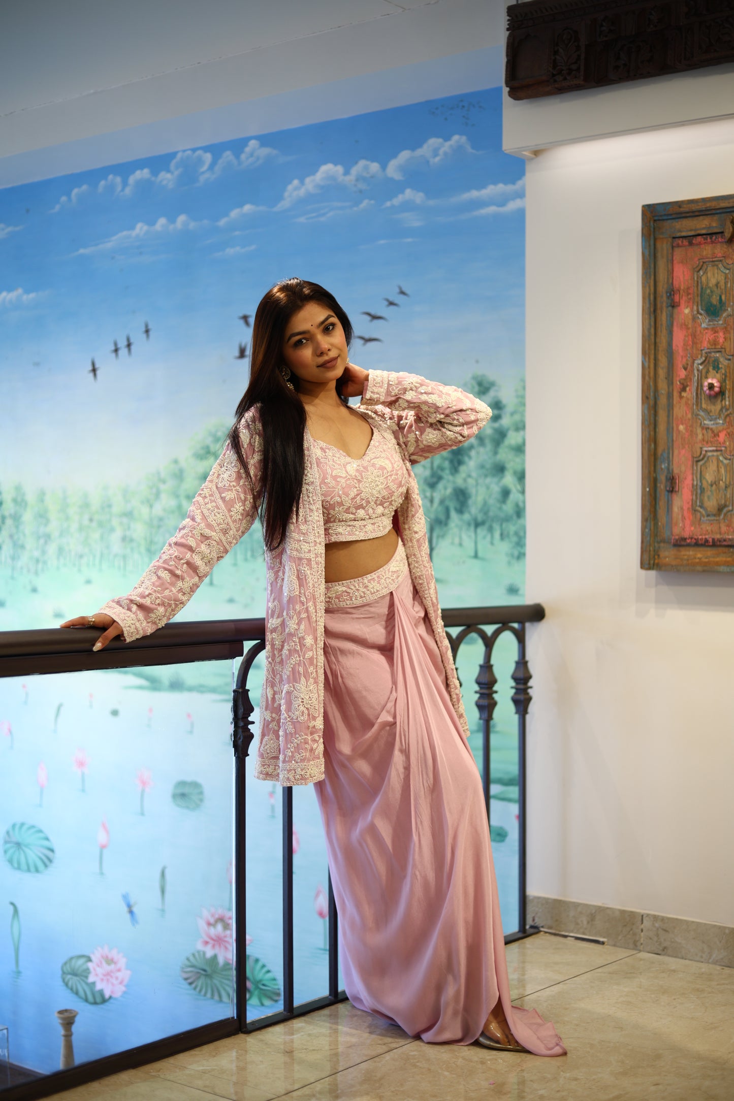 Baby Pink Embroidered Indo Western