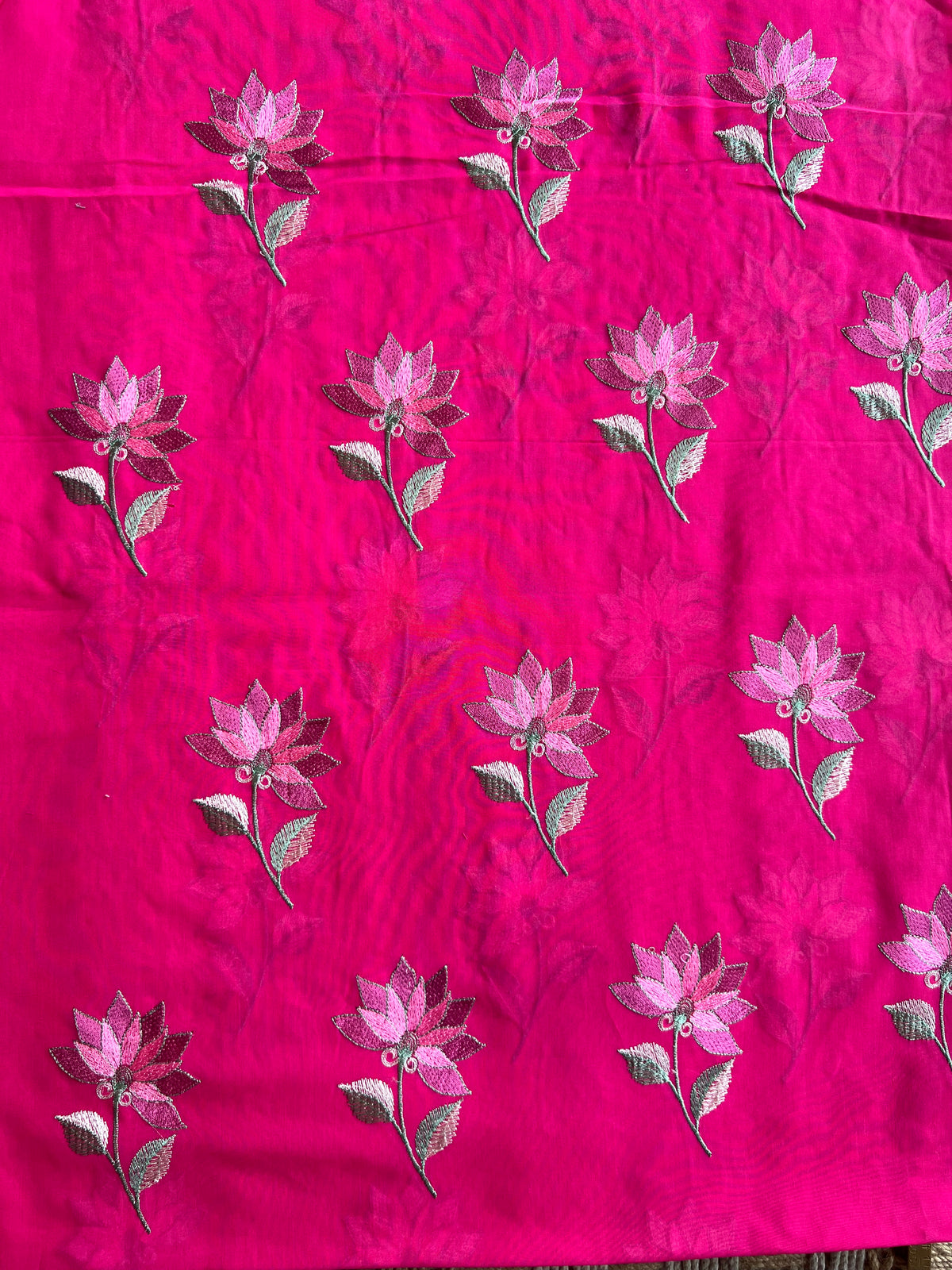 Pink Floral Embroidered Cotton Voile Fabric