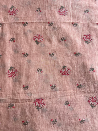Peach Cross Stitch Embroidered Pure Linen Fabric