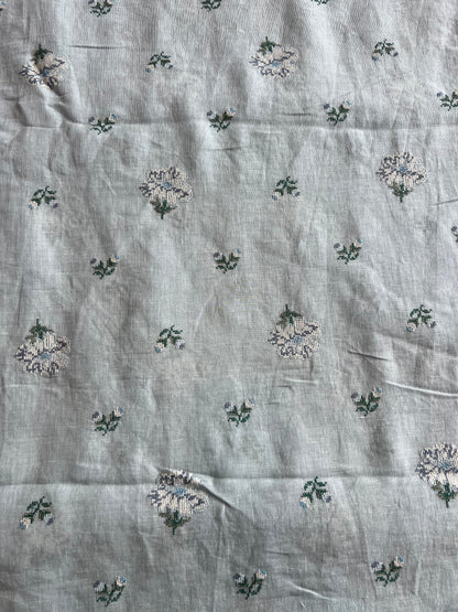 Blue Cross Stitch Embroidered Pure Linen Fabric