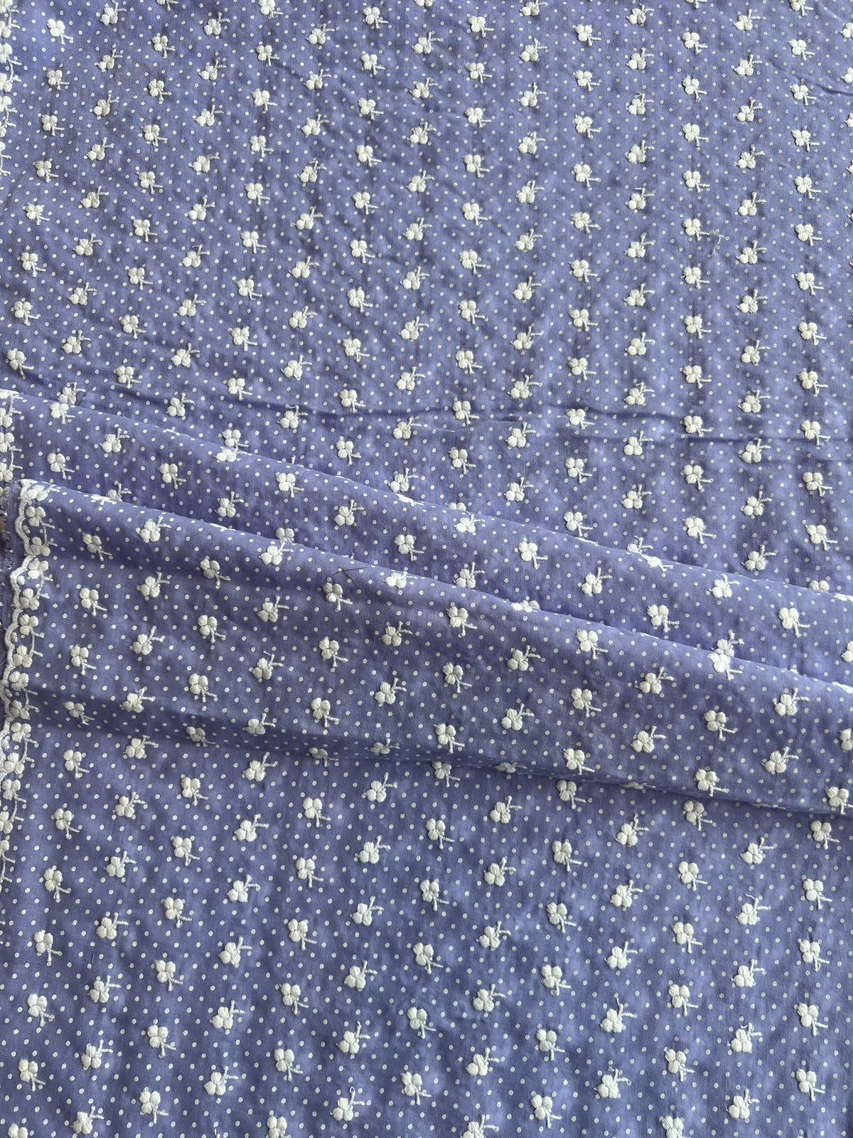 Lavander Polka Dots Buti Embroidered Cotton Voile Fabric