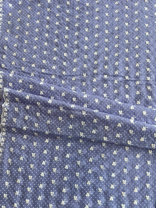 Lavander Polka Dots Buti Embroidered Cotton Voile Fabric