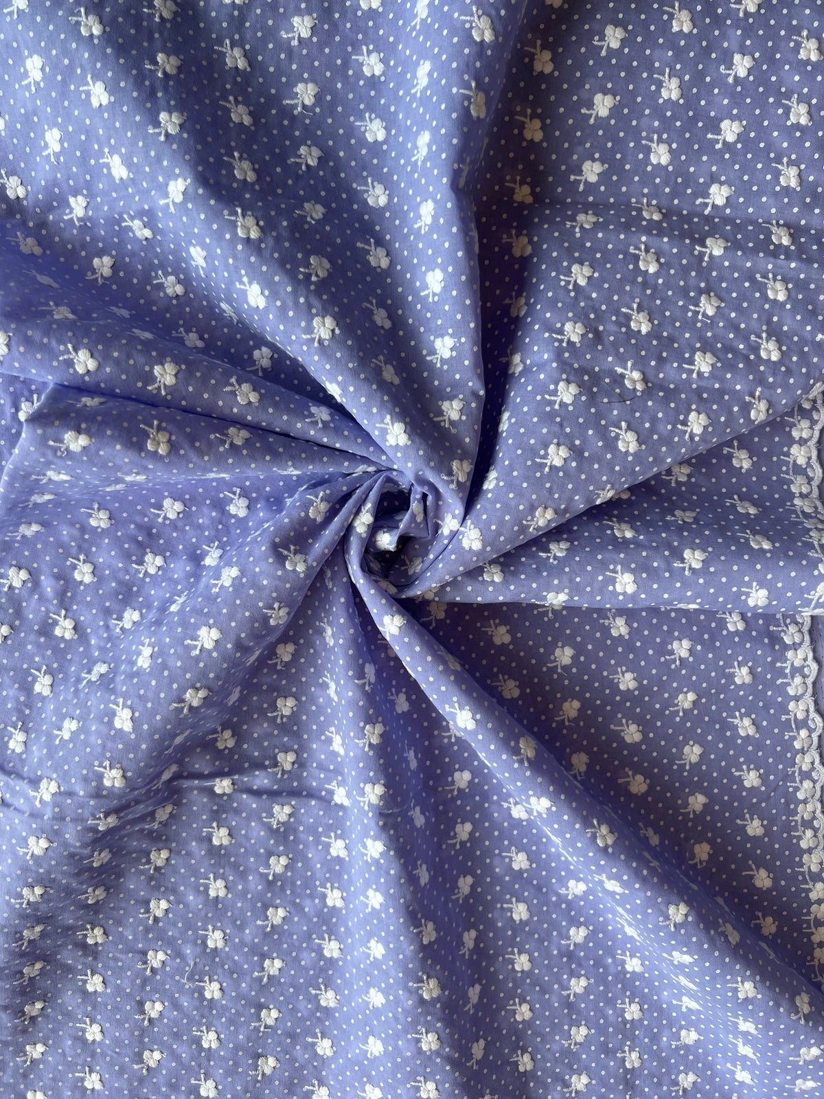 Lavander Polka Dots Buti Embroidered Cotton Voile Fabric