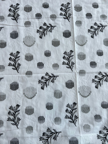 White and Black Floral Embroiderd Cotton Voile Fabric